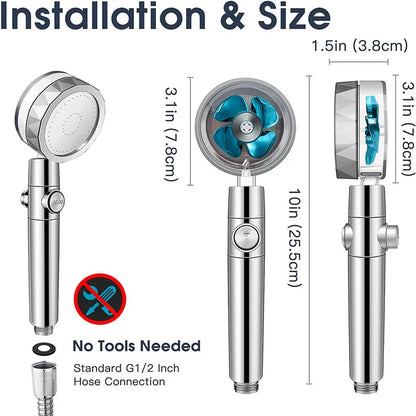 360 Degrees Rotation Turbo Fan Shower Head