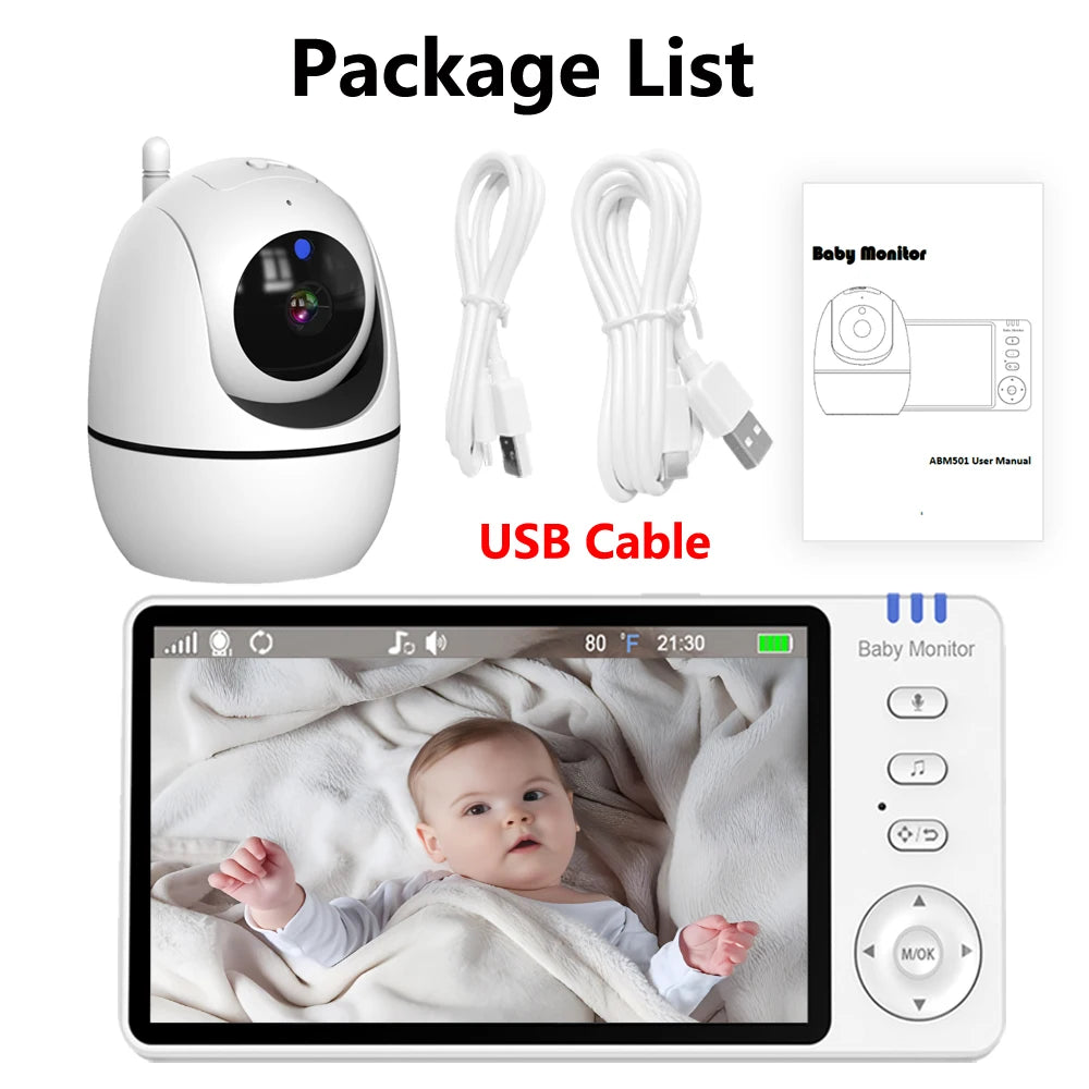 5 Inch Video Babyfoon Met 4X Zoom Babyfoon Camera Bebe Nanny Monitors Moeder Kind Tweerichtings Audio Nachtzicht Babysitter